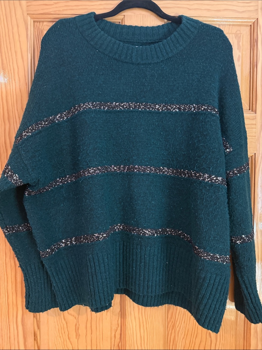 Sonoma Teal Crewneck Sweater with Metallic Accent Stripes